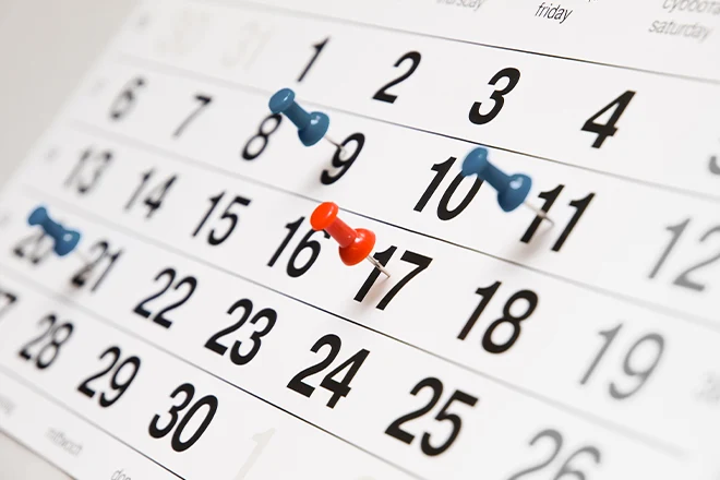 Calendar with pins in it