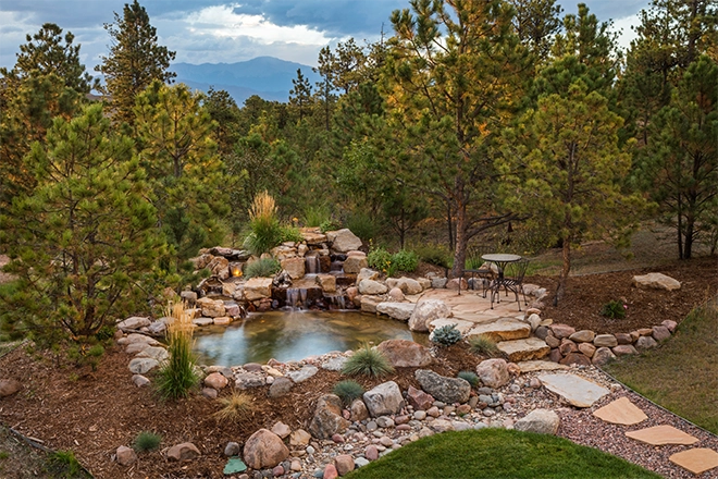 Backyard pond ideas with mountains in background Backyard pond ideas with mountains in background