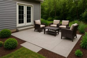 ChatGPT Image of a concrete patio in the mountains
