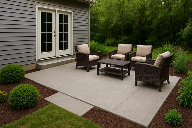 ChatGPT Image of a concrete patio in the mountains ChatGPT Image of a concrete patio in the mountains