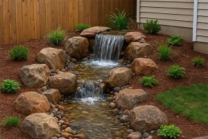 ChatGPT Image of a pondless water feature in a backyard