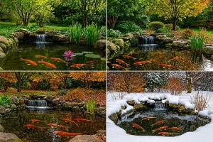 ChatGPT Image of a koi pond in all seasons